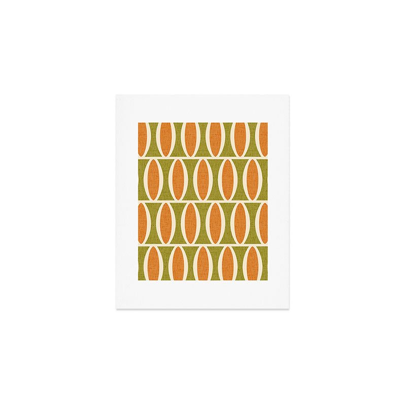 Retro Vintage 1950s Style Geometric Oval Pattern 228 Googie Orange Olive Green Art Print Gallery Image 1