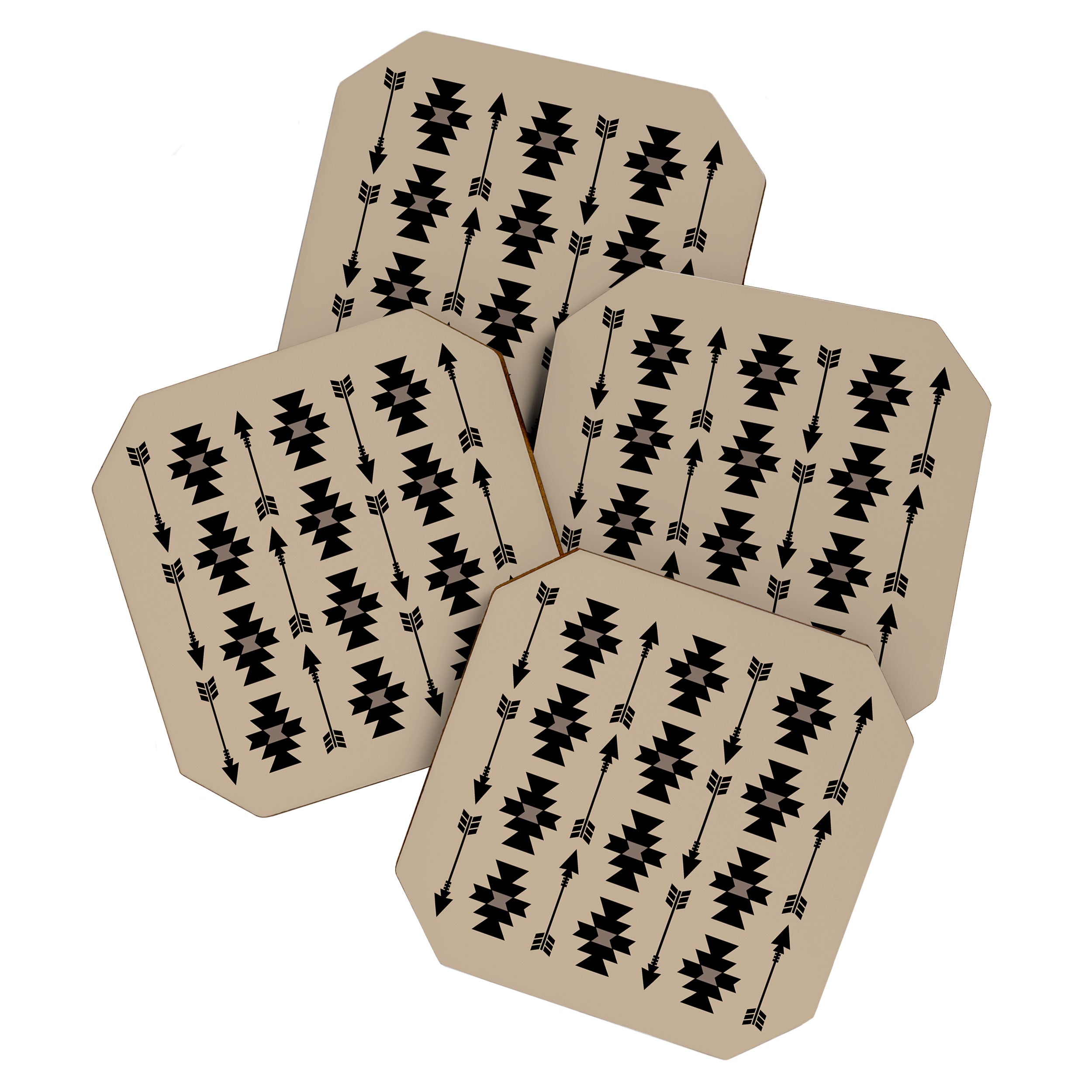 Southwestern Arrow Pattern 232 Black and Beige Coaster Gallery Image 1