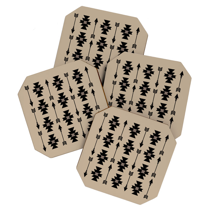 Southwestern Arrow Pattern 232 Black and Beige Coaster Gallery Image 1