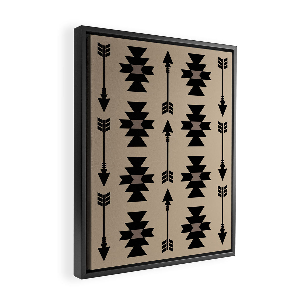 Southwestern Arrow Pattern 232 Black and Beige Framed Canvas Print Gallery Image 2
