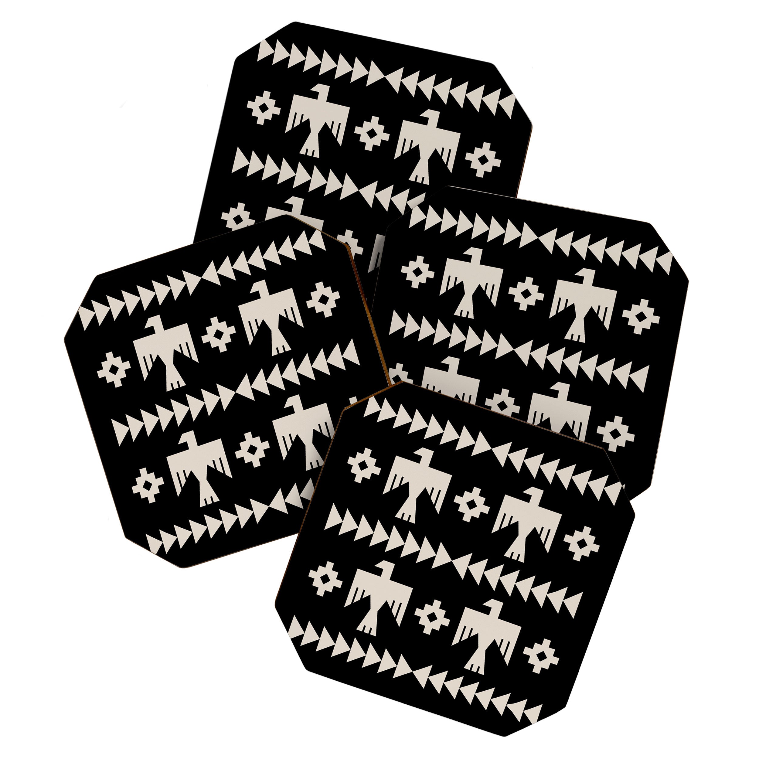 Southwestern Eagle and Arrow Pattern 121 Black and Linen White Coaster Gallery Image 1