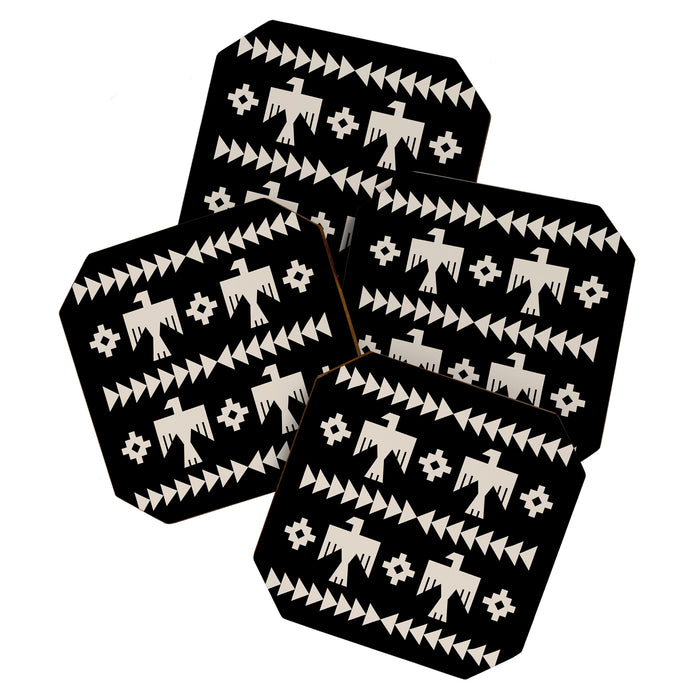 Southwestern Eagle and Arrow Pattern 121 Black and Linen White Coaster Gallery Image 1