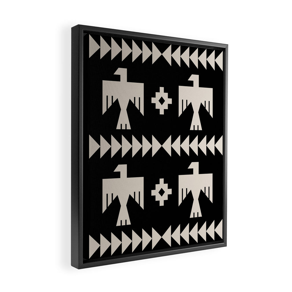 Southwestern Eagle and Arrow Pattern 121 Black and Linen White Framed Canvas Print Gallery Image 2