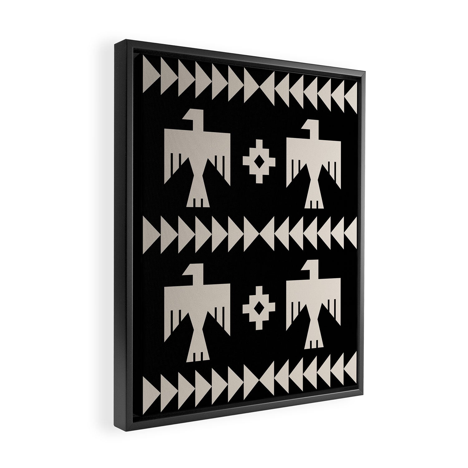 Southwestern Eagle and Arrow Pattern 121 Black and Linen White Framed Canvas Print Gallery Image 2