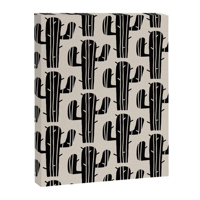 Southwestern Modern Desert Cactus Pattern 860 Black and Linen White Canvas Print Gallery Image 1