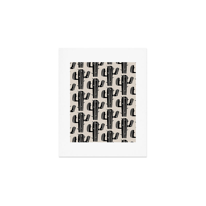 Southwestern Modern Desert Cactus Pattern 860 Black and Linen White Art Print Gallery Image 1