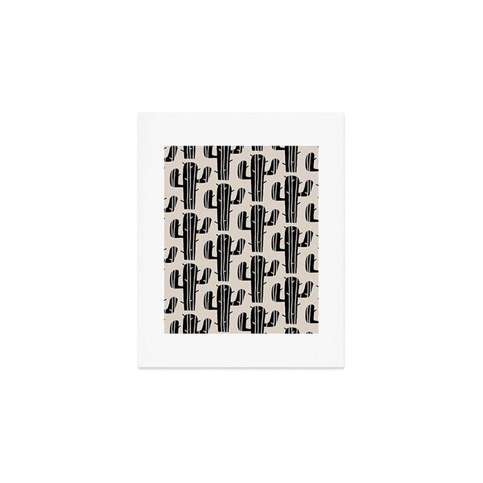 Southwestern Modern Desert Cactus Pattern 860 Black and Linen White Art Print Gallery Image 1