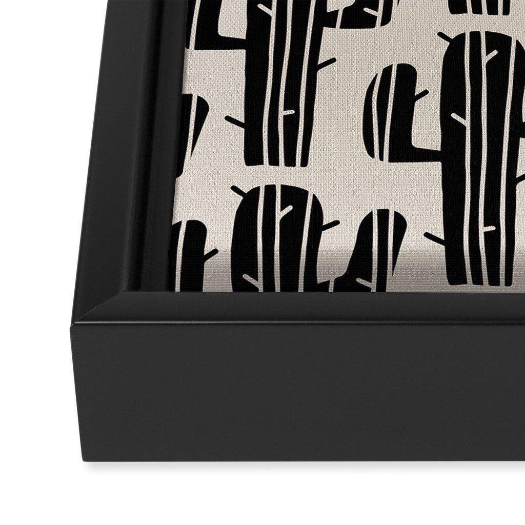 Southwestern Modern Desert Cactus Pattern 860 Black and Linen White Framed Canvas Print Gallery Image 3