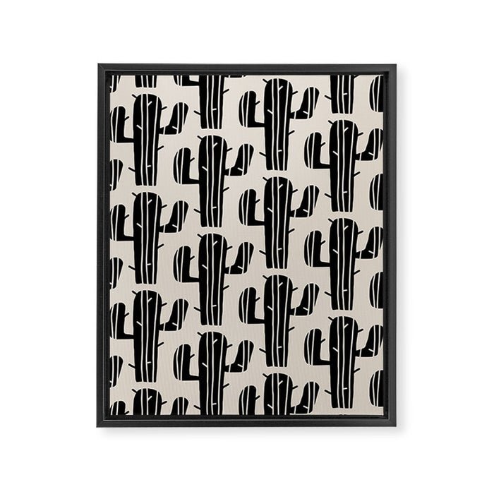 Southwestern Modern Desert Cactus Pattern 860 Black and Linen White Framed Canvas Print Gallery Image 1