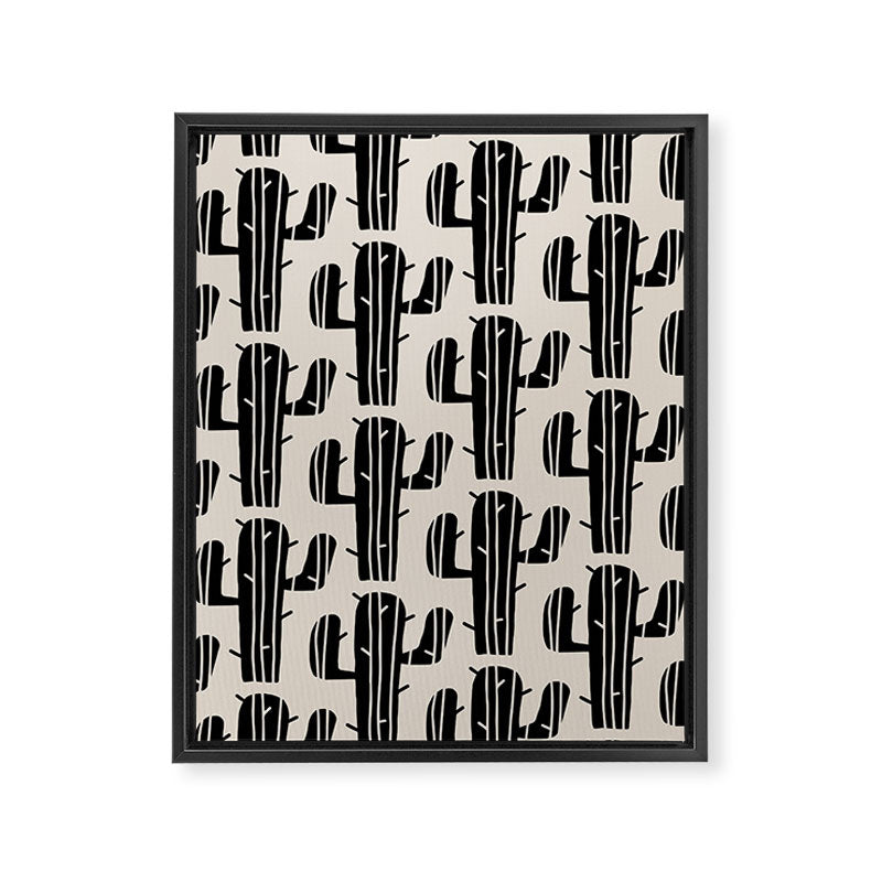 Southwestern Modern Desert Cactus Pattern 860 Black and Linen White Framed Canvas Print Gallery Image 8