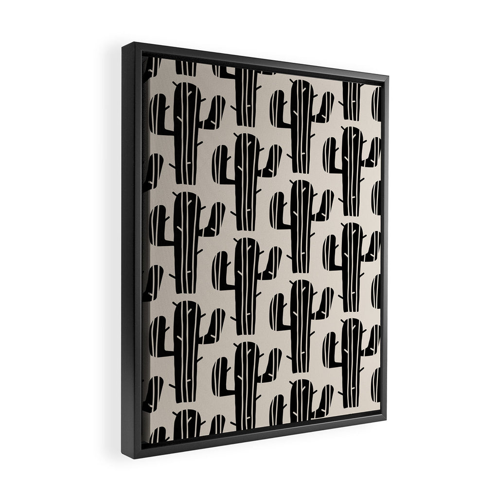 Southwestern Modern Desert Cactus Pattern 860 Black and Linen White Framed Canvas Print Gallery Image 2