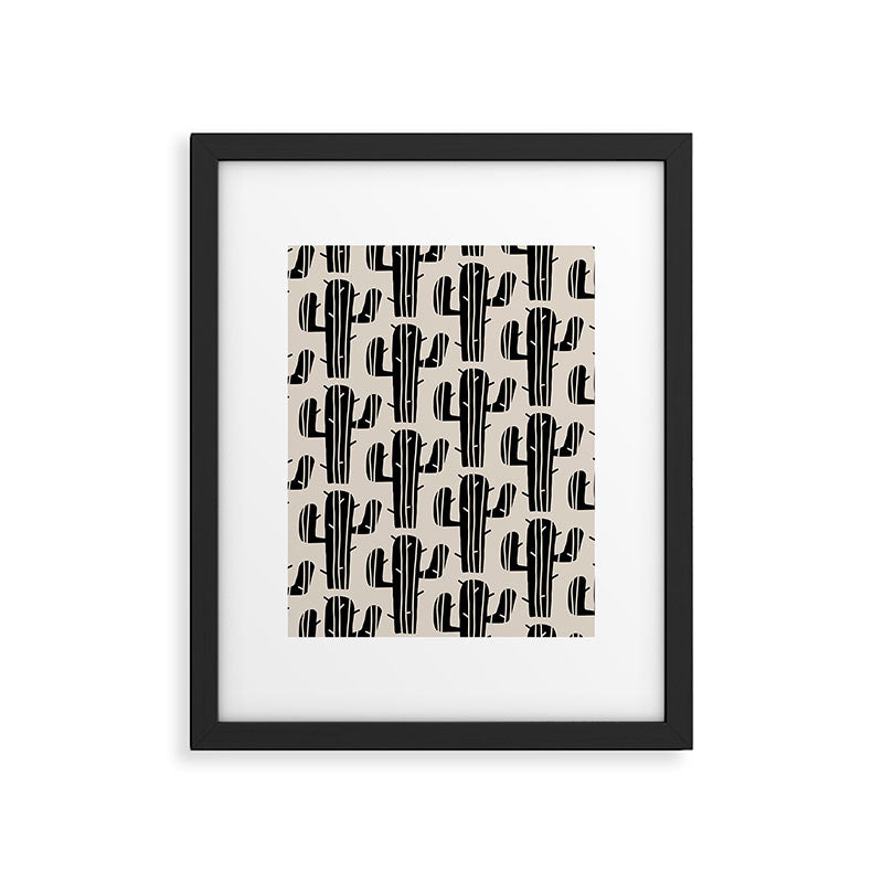 Southwestern Modern Desert Cactus Pattern 860 Black and Linen White Framed Art Print Gallery Image 6