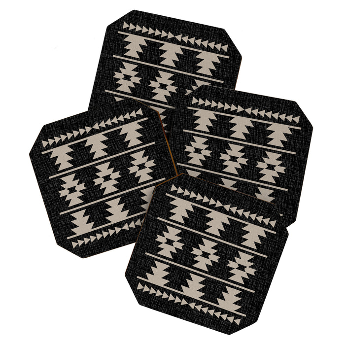 Southwestern Pattern 129 Black and Linen Coaster Gallery Image 1
