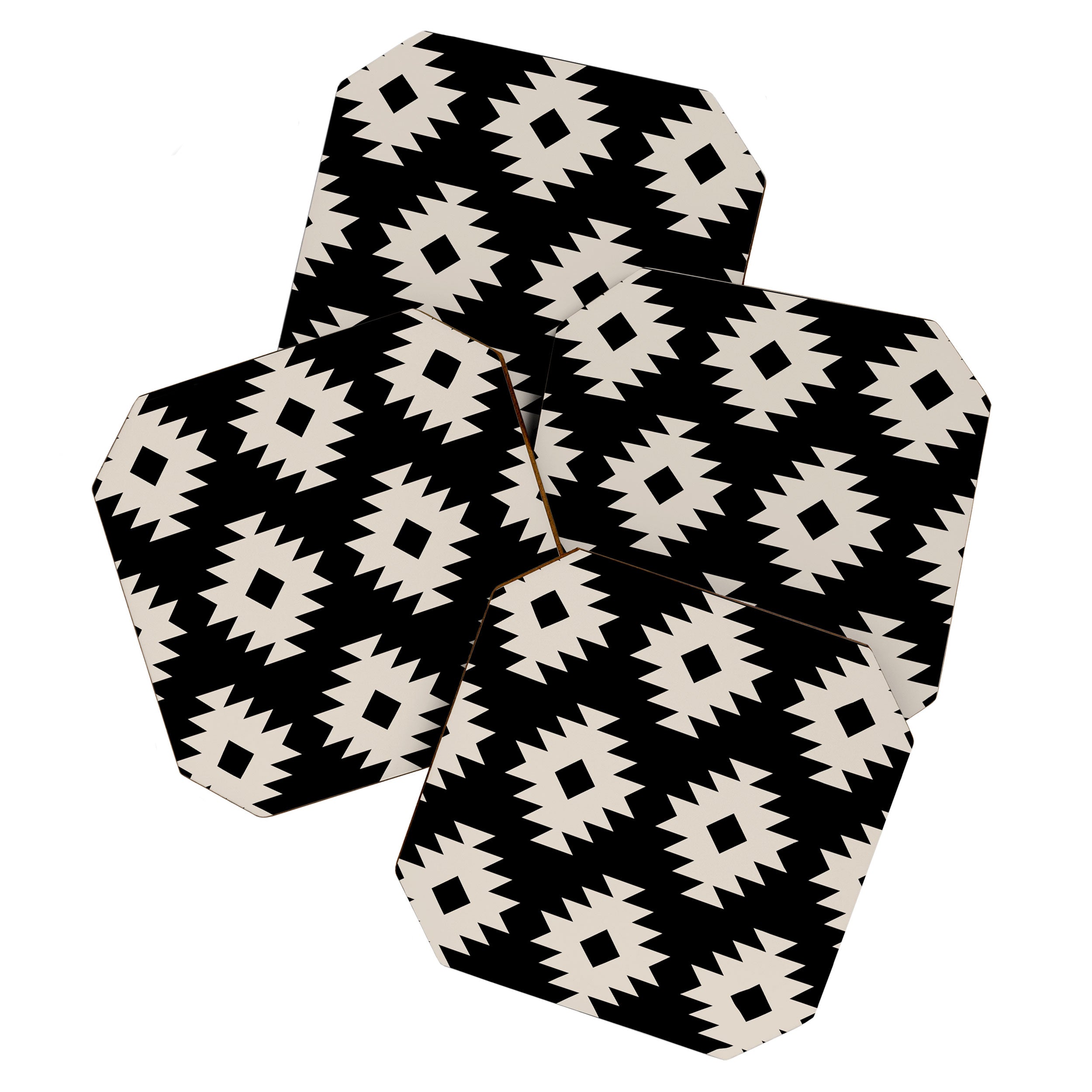 Southwestern Pattern 542 Black and Linen White Coaster Gallery Image 1