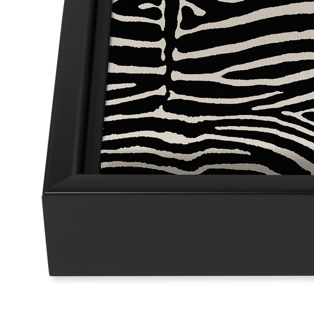 Zebra Wild Animal Print 724 Black and Linen White Framed Canvas Print Gallery Image 3