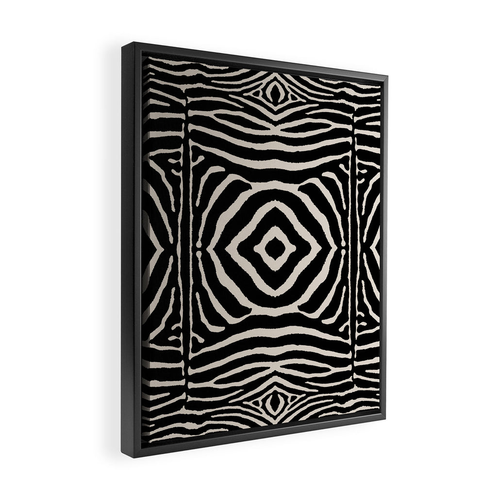 Zebra Wild Animal Print 724 Black and Linen White Framed Canvas Print Gallery Image 2