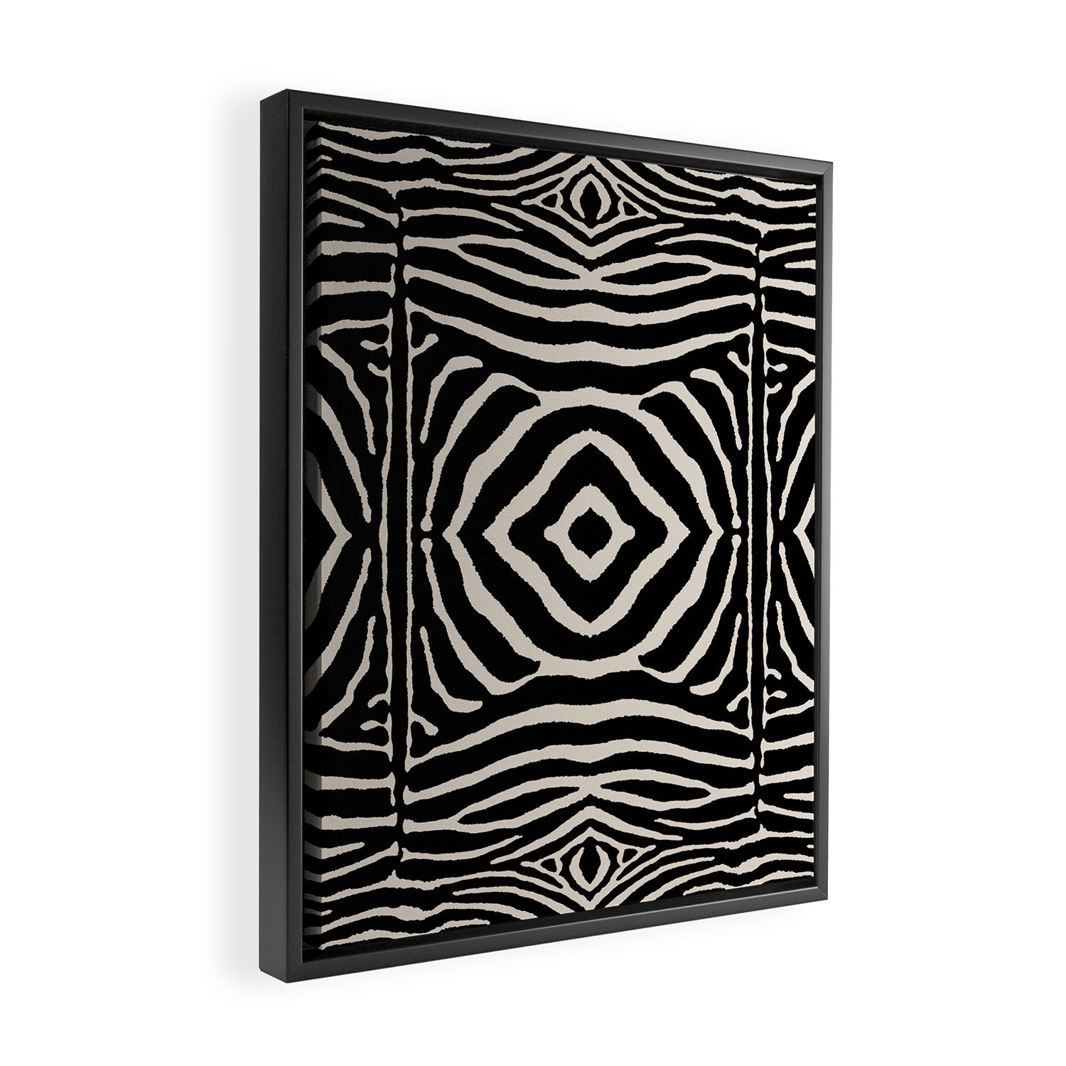 Zebra Wild Animal Print 724 Black and Linen White Framed Canvas Print Gallery Image 2