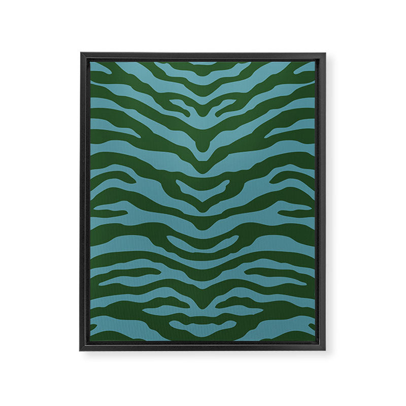 Zebra Wild Animal Print Green and Blue Framed Canvas Print Gallery Image 8
