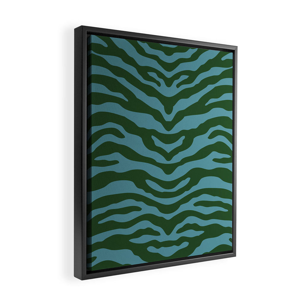Zebra Wild Animal Print Green and Blue Framed Canvas Print Gallery Image 2
