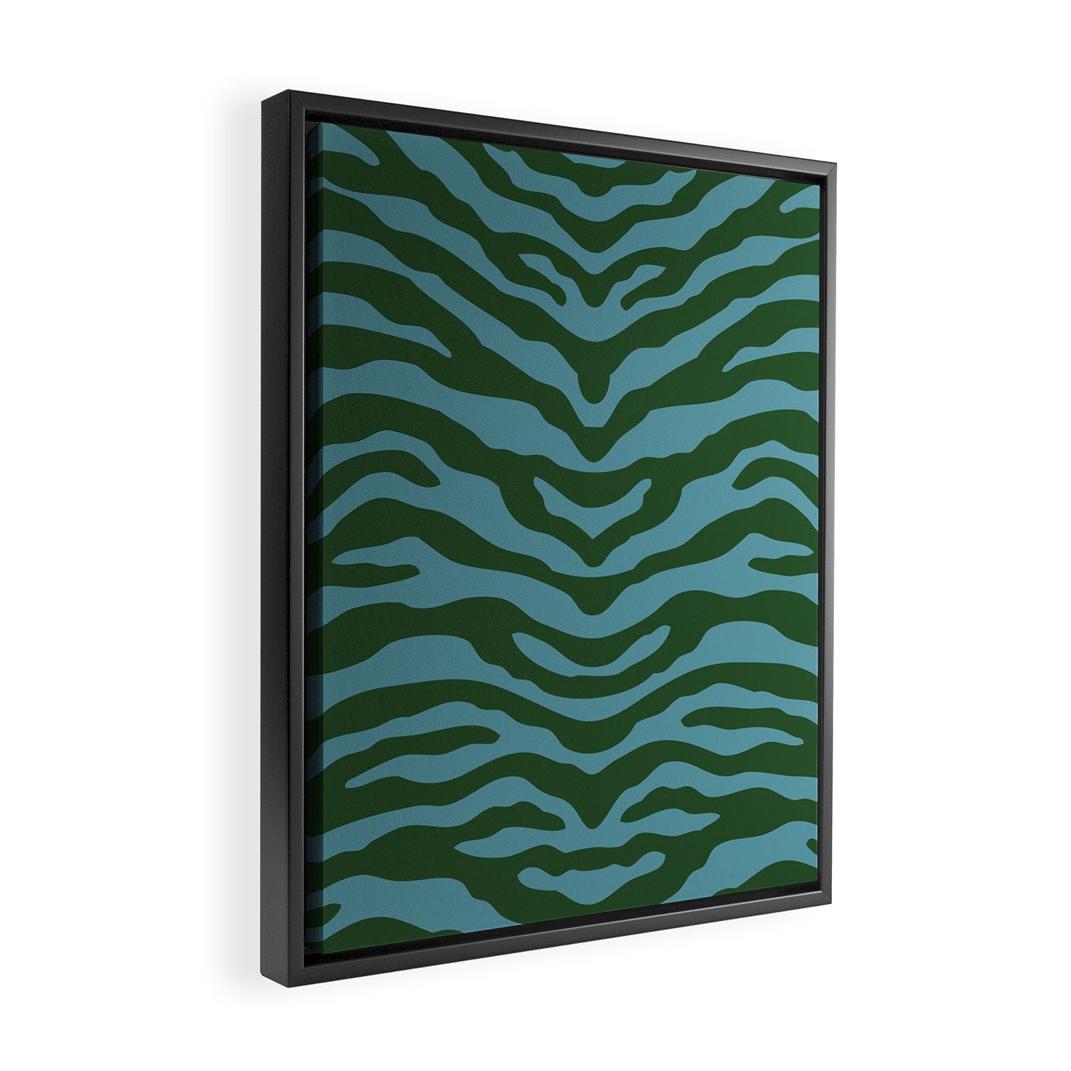 Zebra Wild Animal Print Green and Blue Framed Canvas Print Gallery Image 2