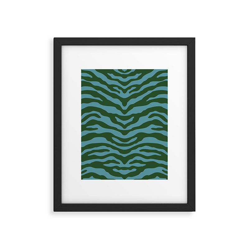Zebra Wild Animal Print Green and Blue Framed Art Print Gallery Image 6