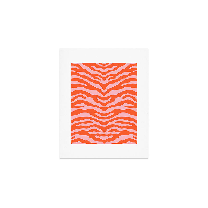 Zebra Wild Animal Print Orange and Pink Art Print Gallery Image 1