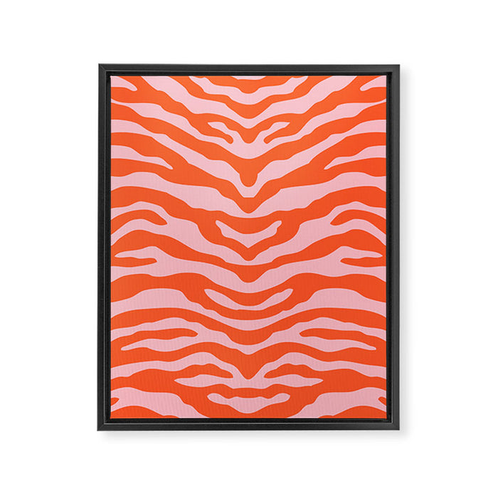 Zebra Wild Animal Print Orange and Pink Framed Canvas Print Gallery Image 1