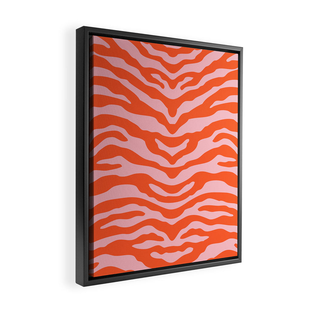 Zebra Wild Animal Print Orange and Pink Framed Canvas Print Gallery Image 2