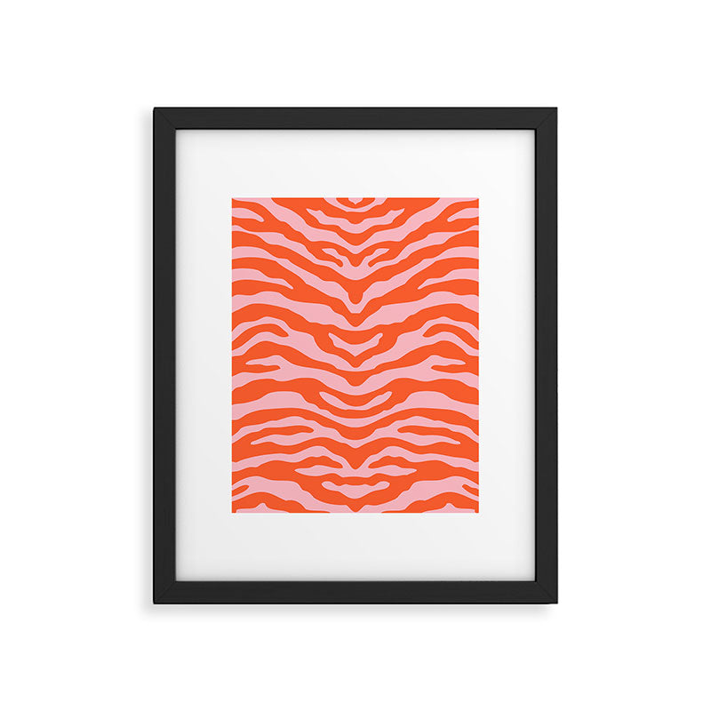 Zebra Wild Animal Print Orange and Pink Framed Art Print Gallery Image 4