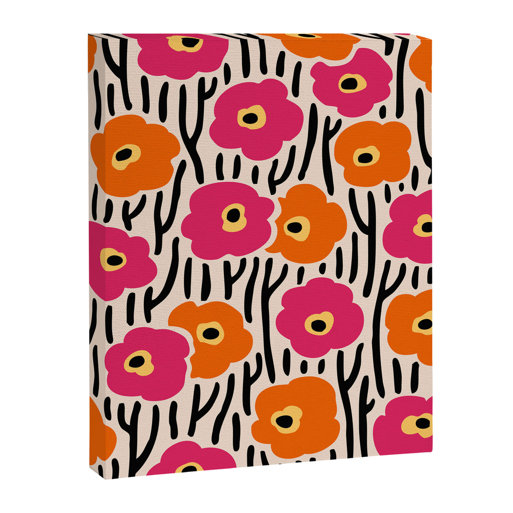 Floral  Pattern Hot Pink and Orange Canvas Print Gallery Image 8