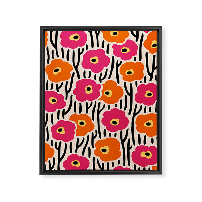 Floral  Pattern Hot Pink and Orange Framed Canvas Print Gallery Image 1