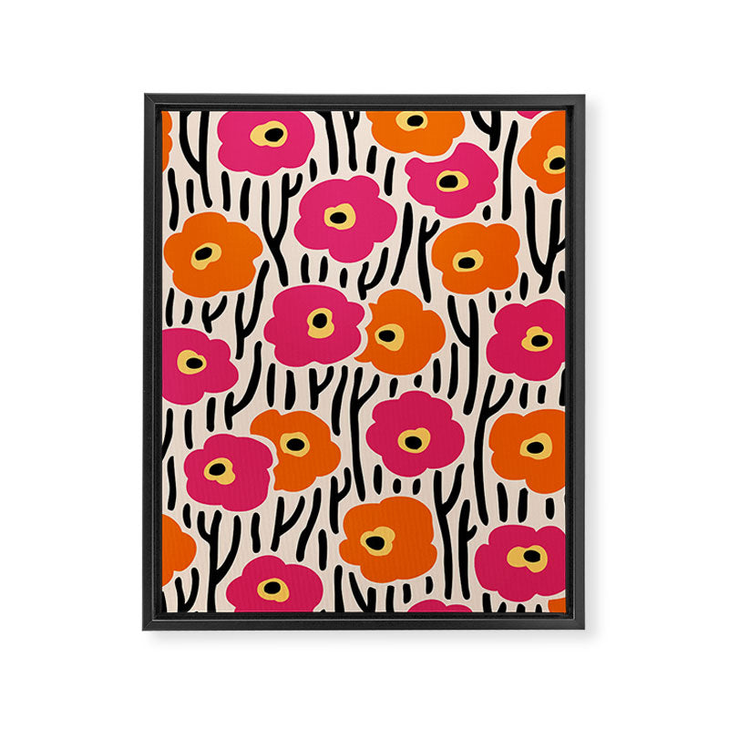 Floral  Pattern Hot Pink and Orange Framed Canvas Print Gallery Image 8