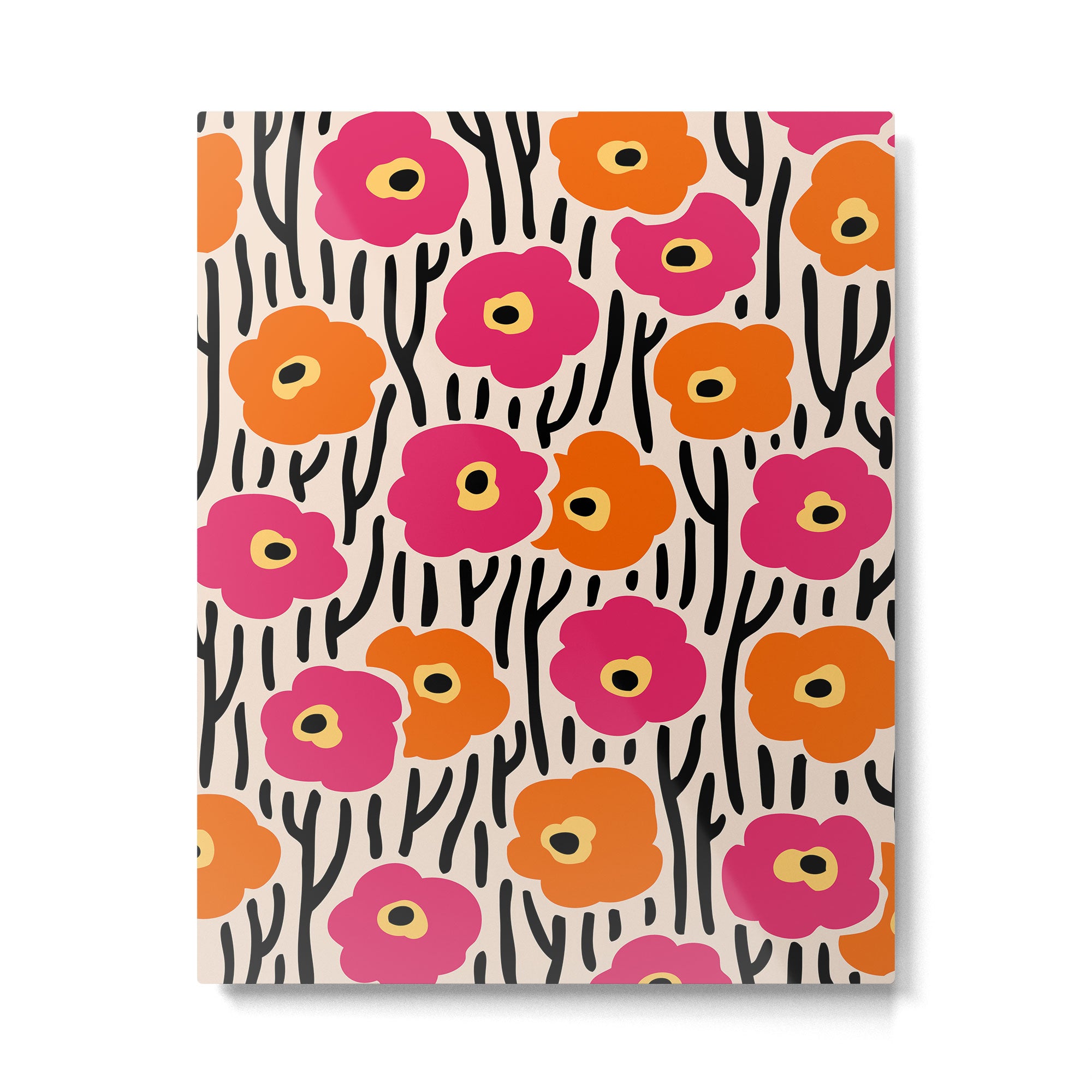 Floral  Pattern Hot Pink and Orange Metal Print Gallery Image 6