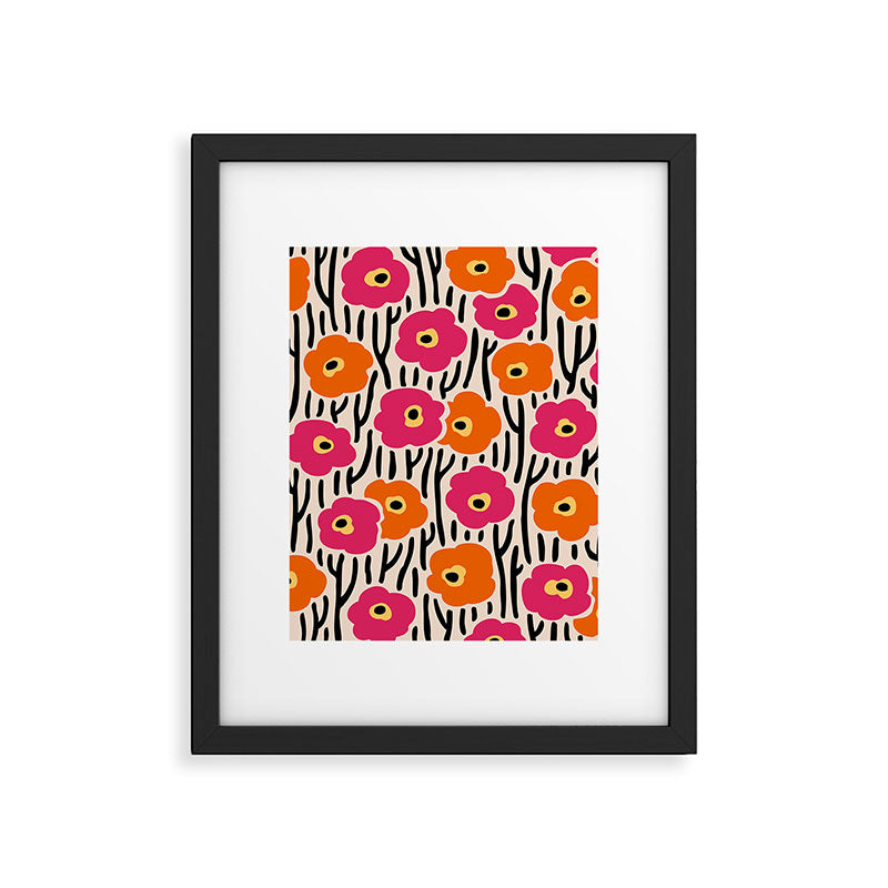Floral  Pattern Hot Pink and Orange Framed Art Print Gallery Image 6