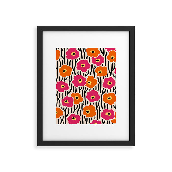Floral  Pattern Hot Pink and Orange Framed Art Print Gallery Image 1