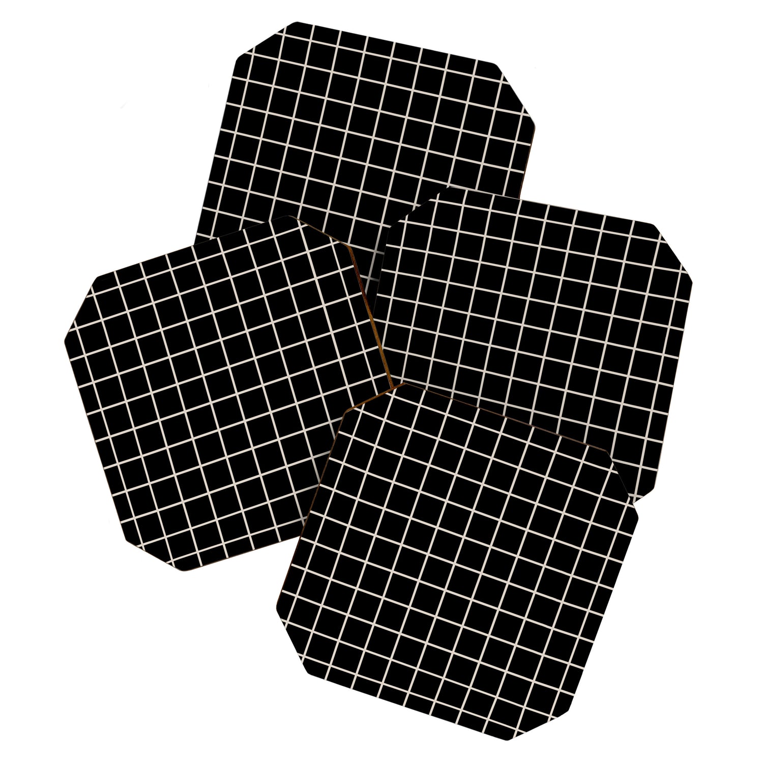 Grid Pattern Black and Linen White Coaster Gallery Image 1
