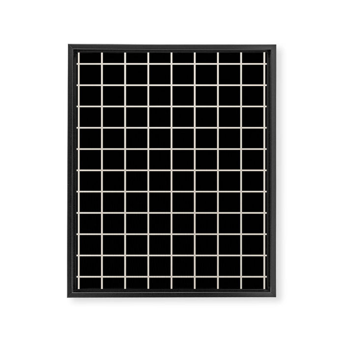 Grid Pattern Black and Linen White Framed Canvas Print Gallery Image 1