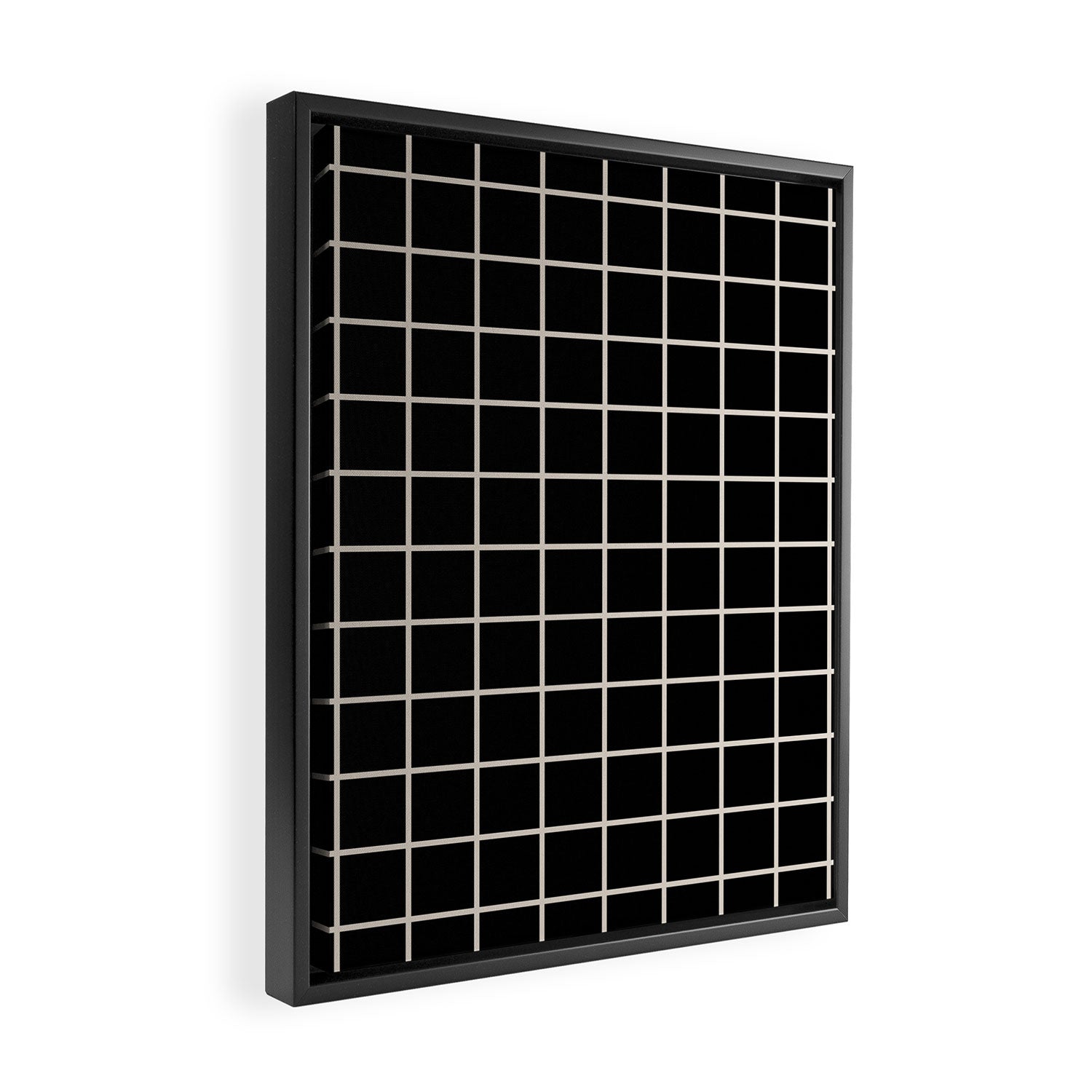 Grid Pattern Black and Linen White Framed Canvas Print Gallery Image 2