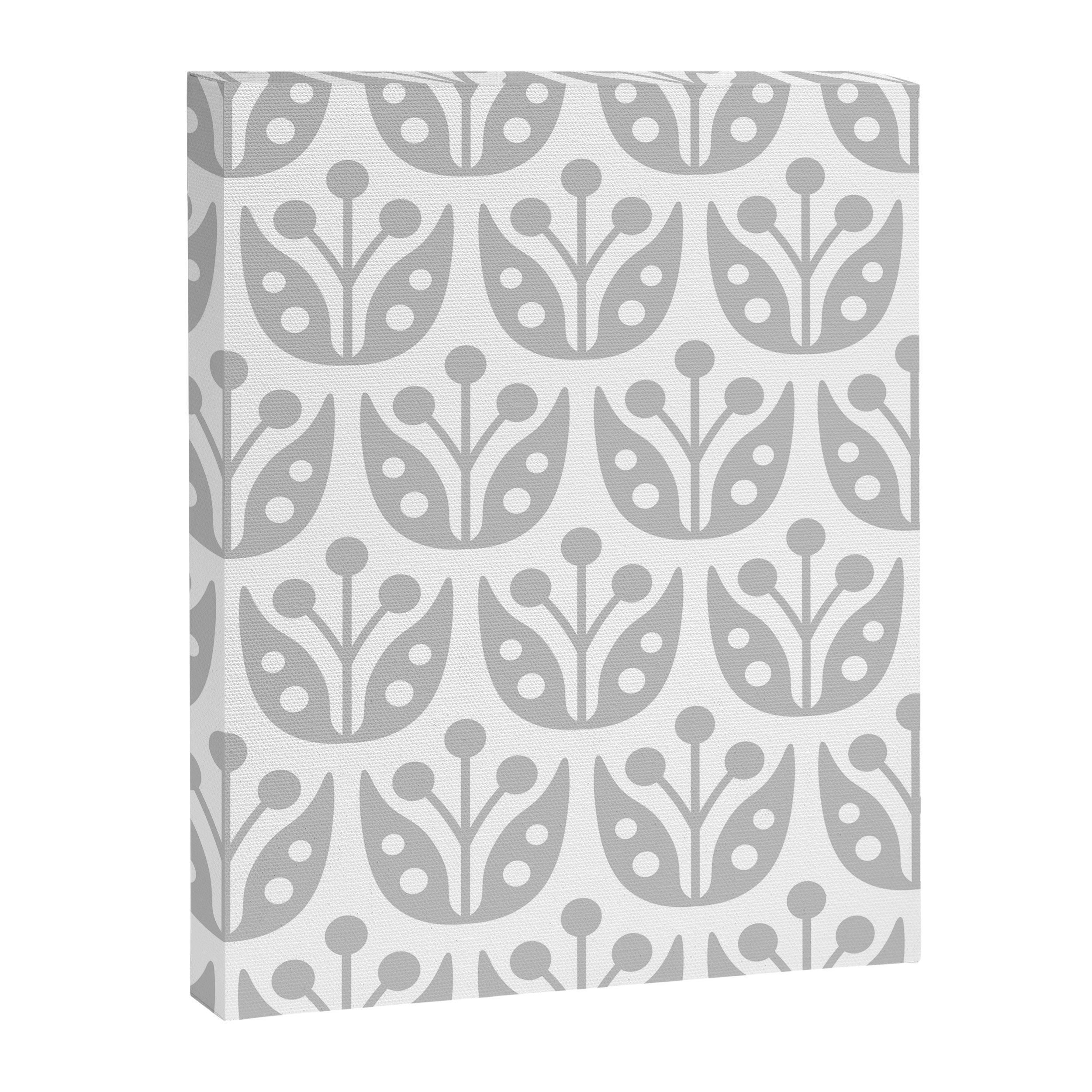 Mid Century Flower Pattern Gray Canvas Print Gallery Image 8