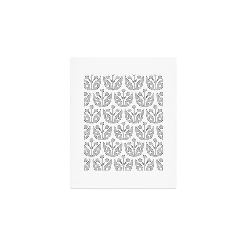 Mid Century Flower Pattern Gray Art Print Gallery Image 1