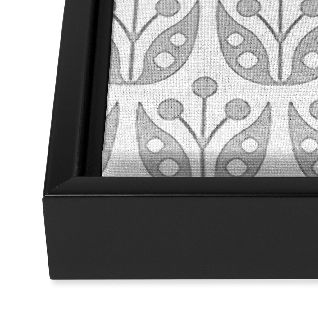 Mid Century Flower Pattern Gray Framed Canvas Print Gallery Image 3