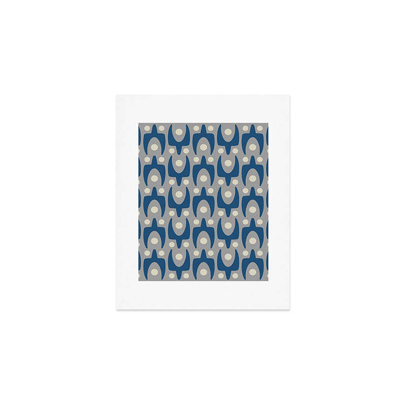 Mid Century Modern Abstract Pattern 147 Scandi Gray and Blue Art Print Gallery Image 1