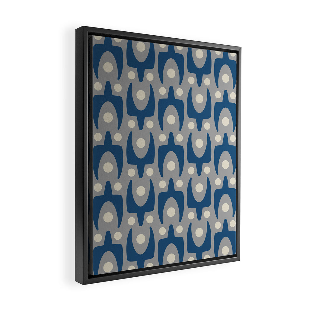 Mid Century Modern Abstract Pattern 147 Scandi Gray and Blue Framed Canvas Print Gallery Image 2