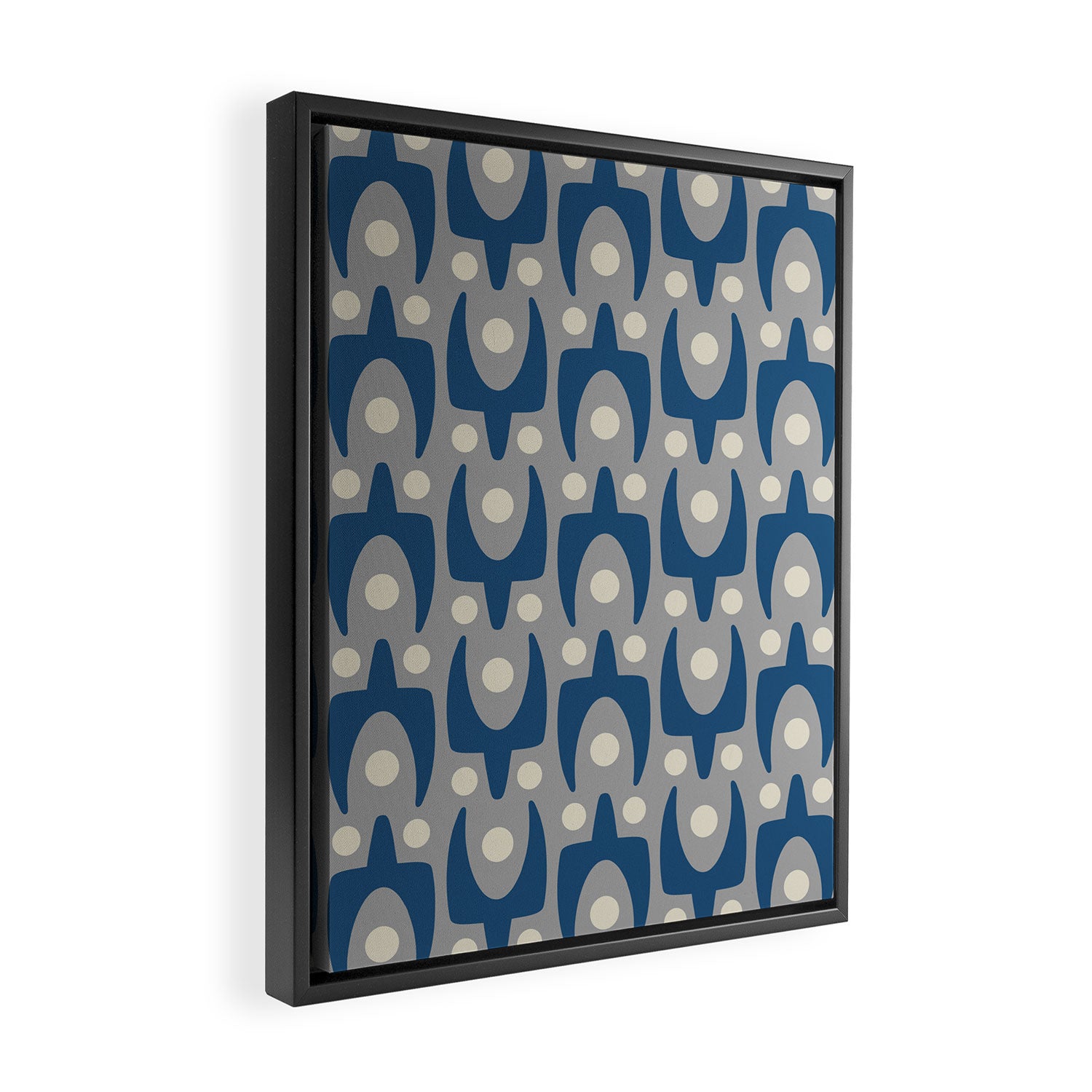 Mid Century Modern Abstract Pattern 147 Scandi Gray and Blue Framed Canvas Print Gallery Image 2