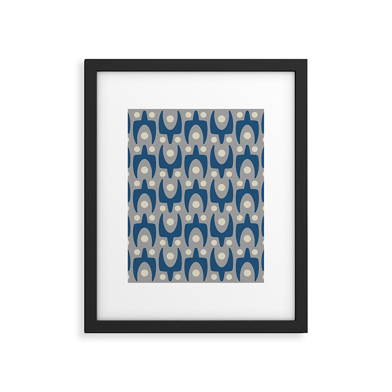 Mid Century Modern Abstract Pattern 147 Scandi Gray and Blue Framed Art Print Gallery Image 6