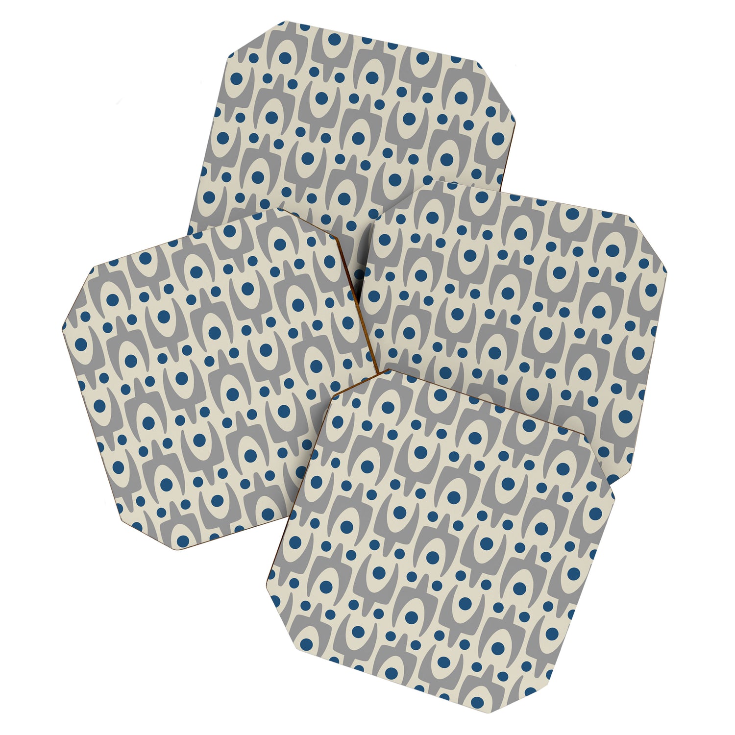 Mid Century Modern Abstract Pattern 149 Gray and Blue Coaster Gallery Image 1
