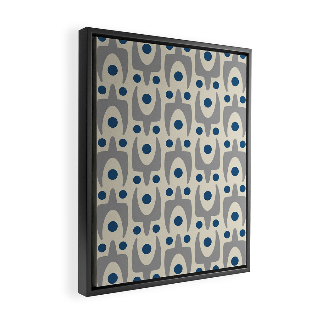 Mid Century Modern Abstract Pattern 149 Gray and Blue Framed Canvas Print Gallery Image 2