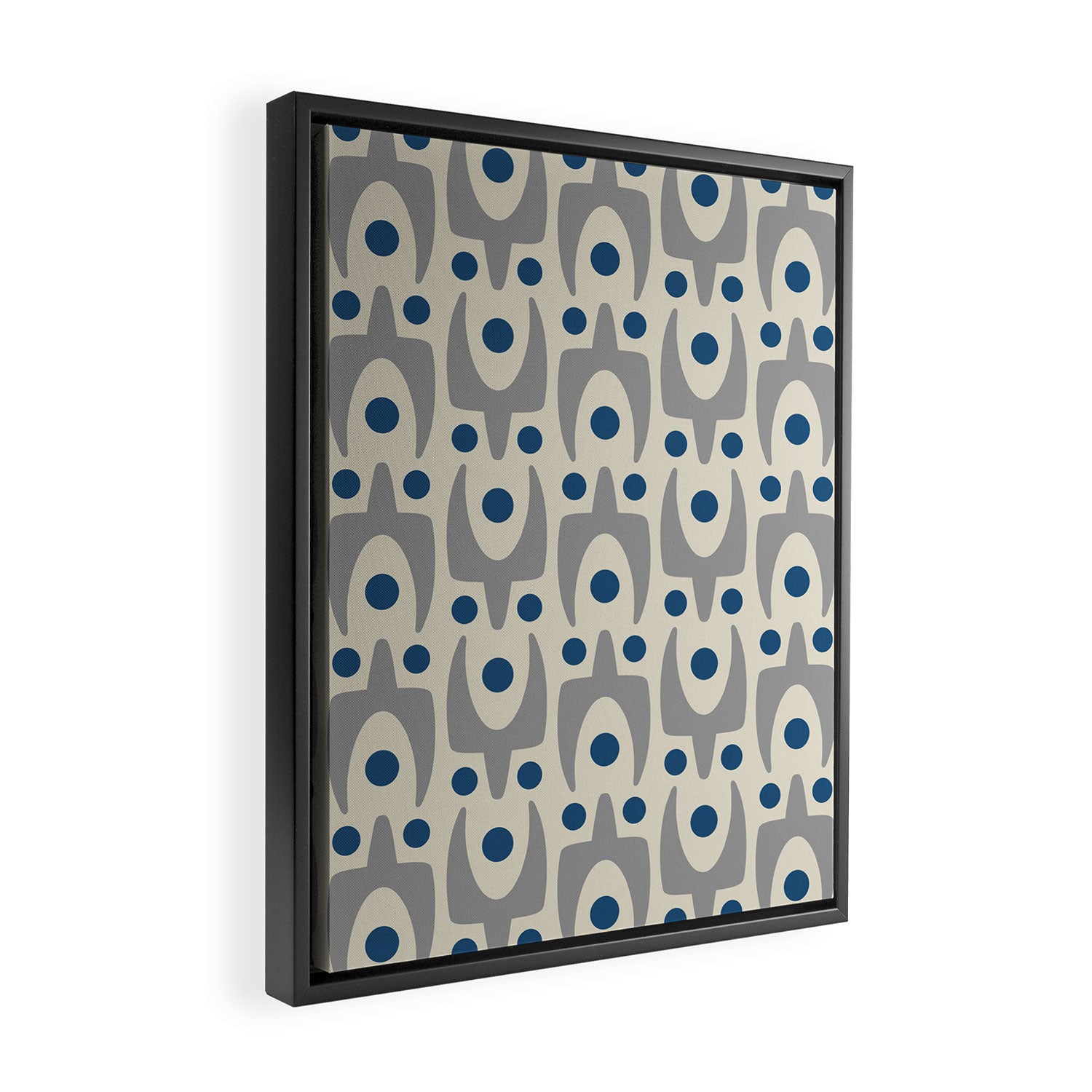 Mid Century Modern Abstract Pattern 149 Gray and Blue Framed Canvas Print Gallery Image 2