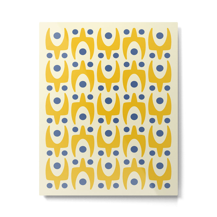 Mid Century Modern Abstract Pattern 641 Googie Yellow and Blue Metal Print Gallery Image 1