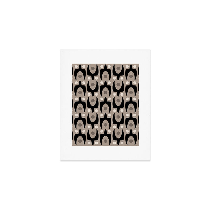 Mid Century Modern Abstract Pattern 755 Black and Beige Art Print Gallery Image 1